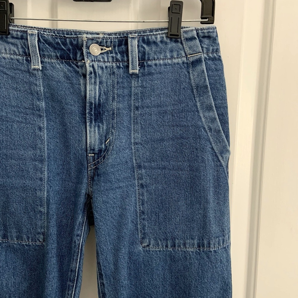 Levis Premium Baggy Dad Jeans Womens 24 x 30 Blue Denim Utility Pockets